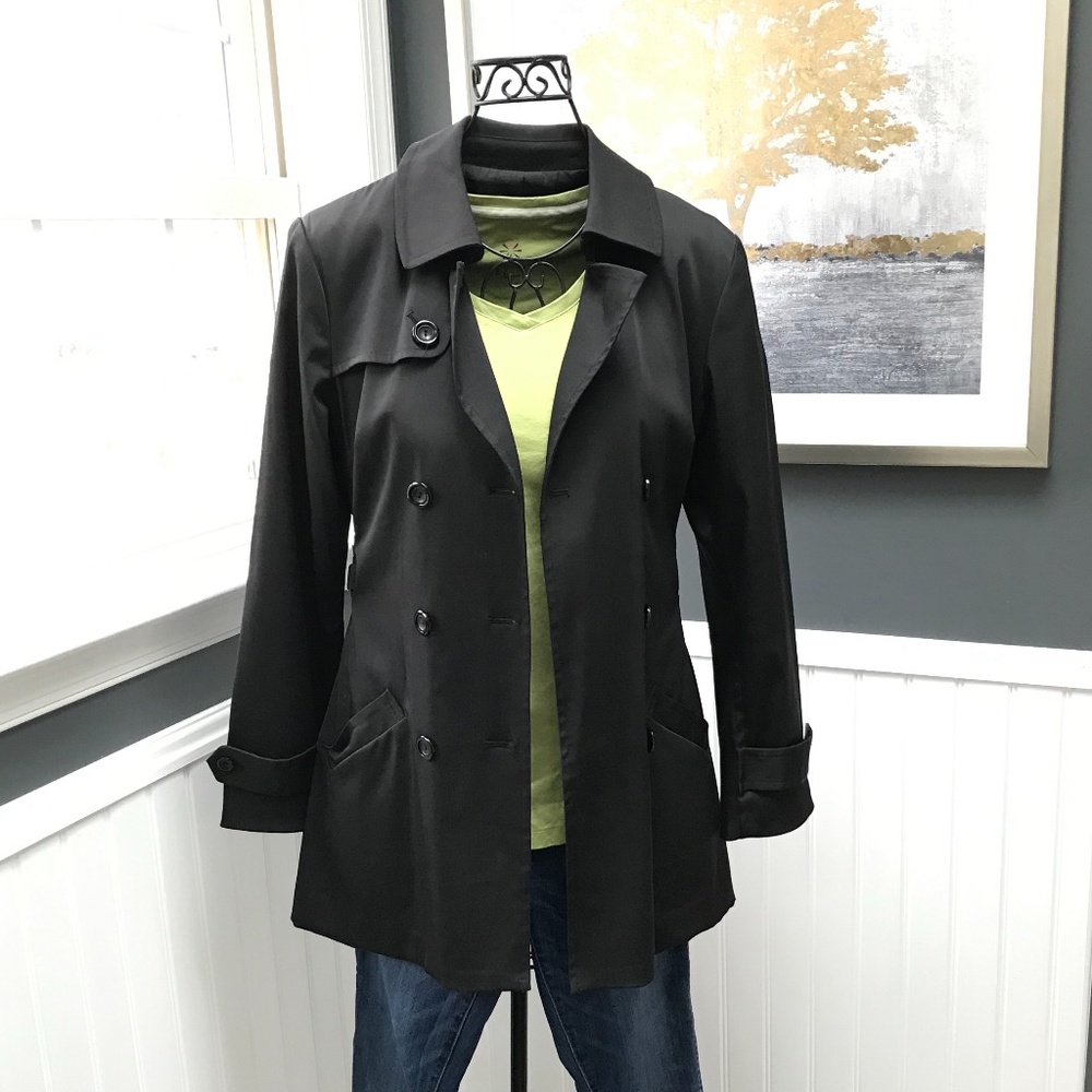 Ladies Black Trench Coat Sz 8 EUC
